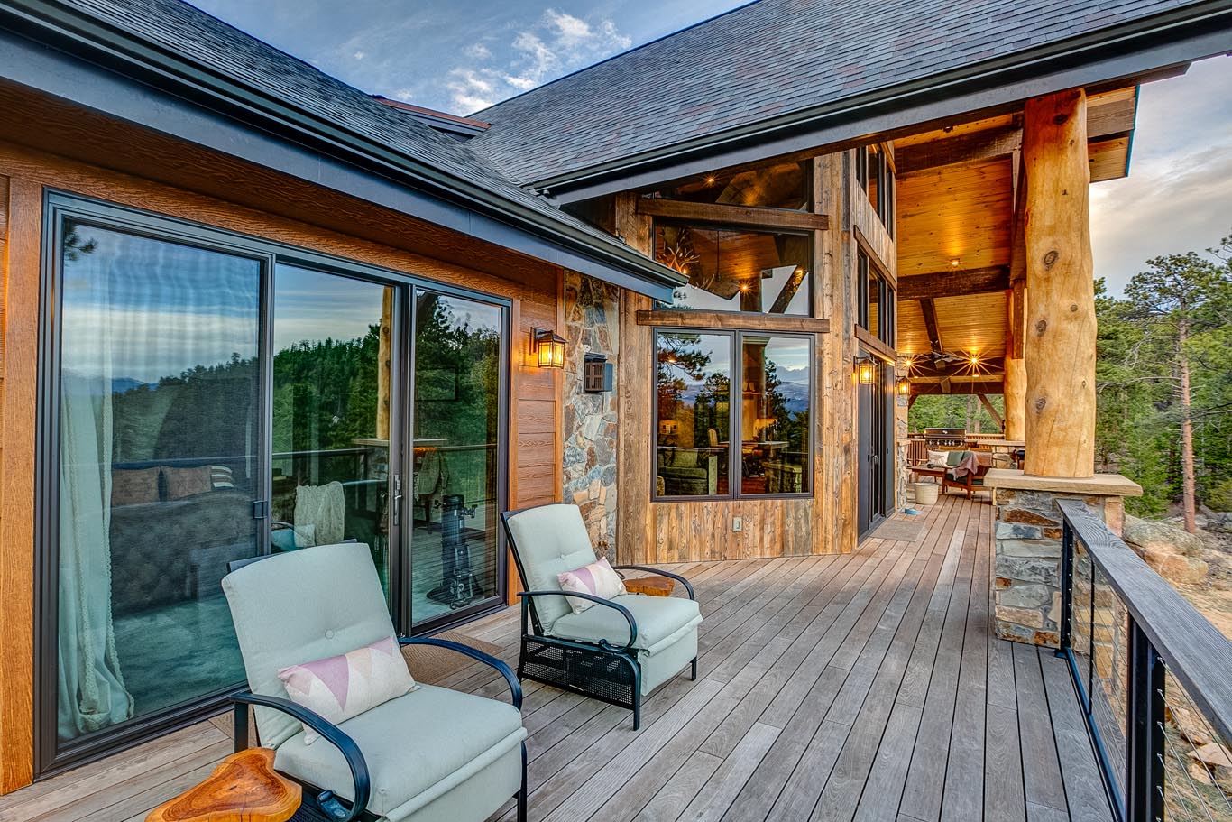 Outdoor seating area on deck with a view