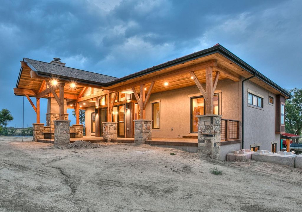 exterior of custom home with timber framed porch